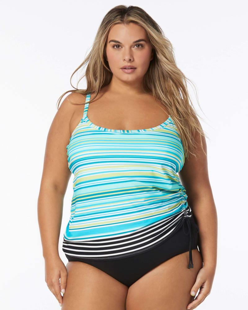 Front of a model wearing a size 22W BRIDGET TANKINI in SEA BLUE by Beach House Woman. | dia_product_style_image_id:348399